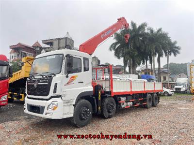 Xe tải Dongfeng 4 chân Hoàng Huy gắn cẩu tự hành 12 tấn Kanglim KS2825 mới nhất